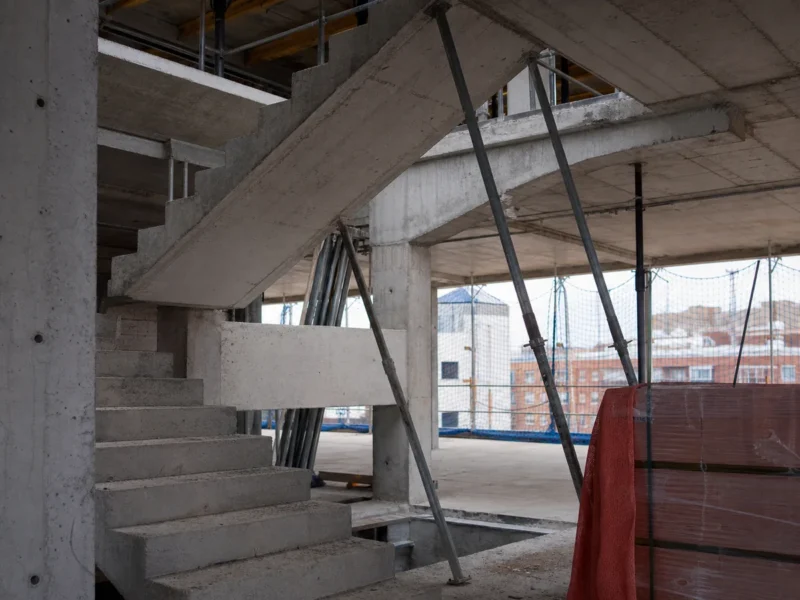 Estructura en obra y dependencias de un proyecto inmobiliario